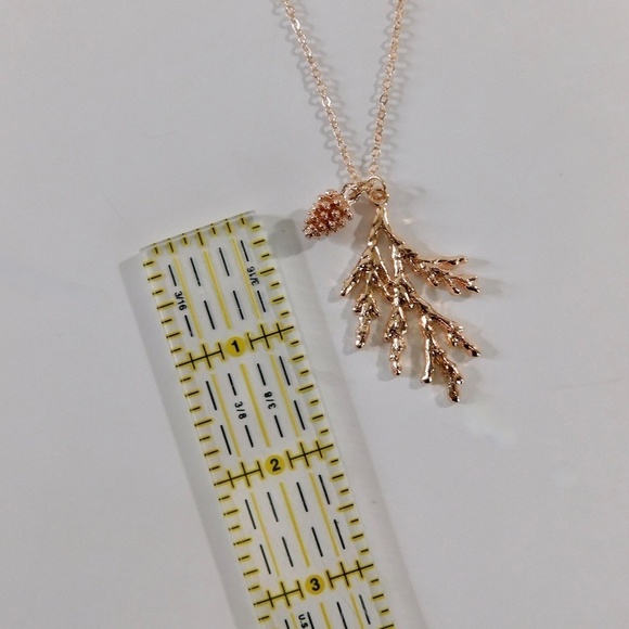 NEW Rose Gold Pinecone Pine Bough Pendant Necklace Nature Outdoors Trees - Picture 4 of 7
